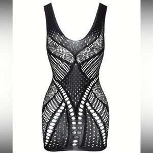 Fishnet Body-Hugging Lingerie Dress - Black - One Size